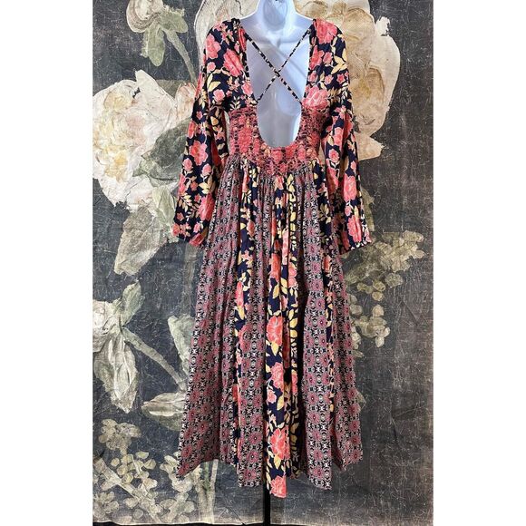 New Free People A New Way Maxi Dress in Navy Combo Size Medium - Picture 7 of 9